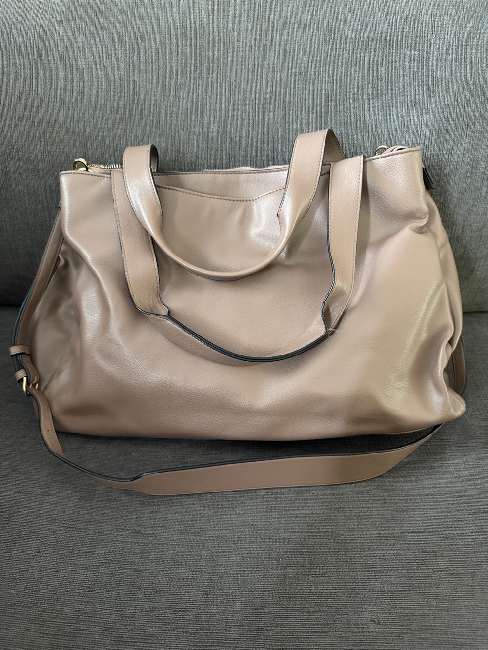 a new day Beige/Taupe Pebble-Texture Tote with Shoulder Strap